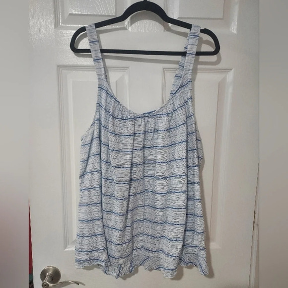 Lane Bryant Blue & White Striped Linen Blend Tank Top in Size 24 - Picture 1 of 11